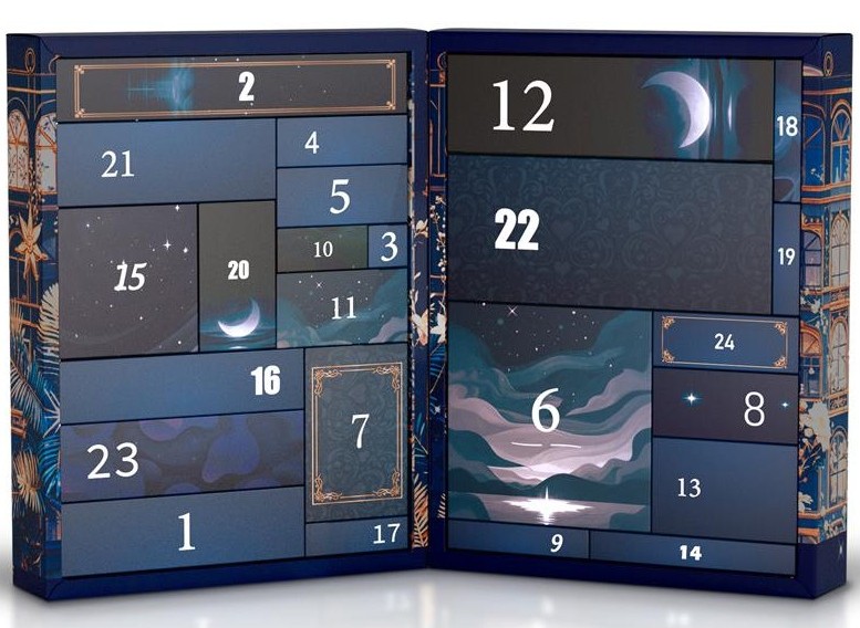 Vue ouverte calendrier LoveCherry montrant les 24 produits